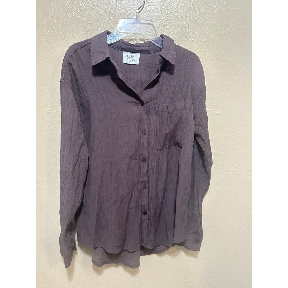 Olive and Oak Womens XS Brown Button Down Long Sleeve‎ Textured Shirt